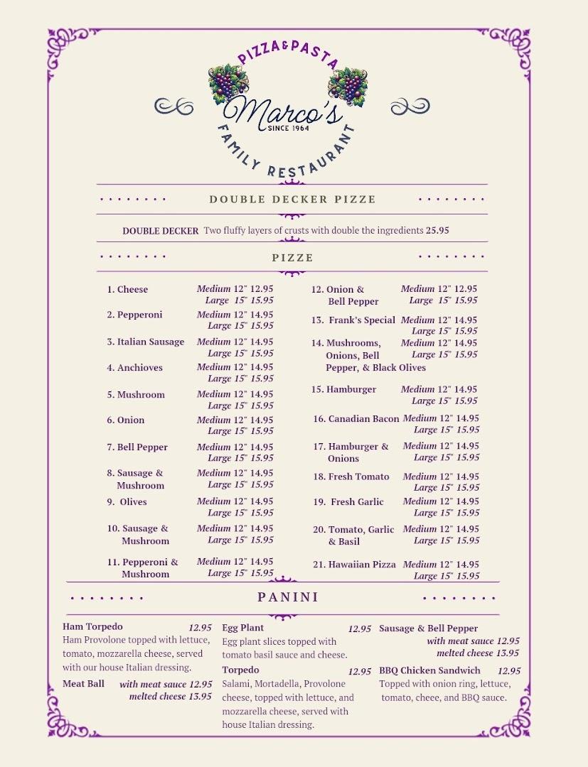 MARCO'S ITALIAN RESTURANTE Menu image 1